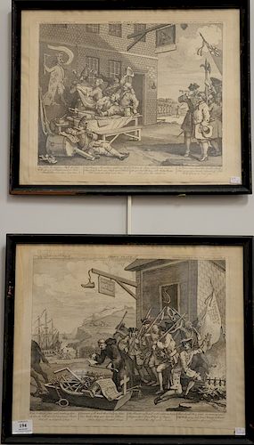 Pair of William Hogarth (1697-1764), engravings, "England Plate 2nd" and "France Plate 1st", designed and etched by Wm. Hogarth publ...