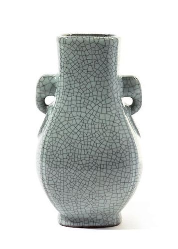 A Ge-Type Porcelain Vase, Fanghu Height 8 1/4 inches.
