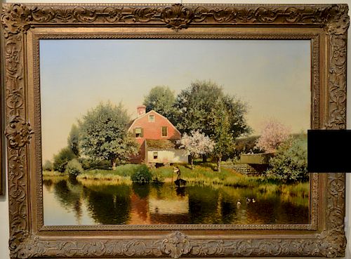 Henry Pember Smith (1854-1907), oil on canvas, Country Pond with Ducks, signed lower right: Henry P. Smith, 22" x 28"