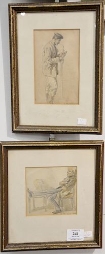 Set of six Theodor Hosemann (1807-1875) pencil/watercolor on paper to include a Sketch of a standing man, a seated man with hat, two...