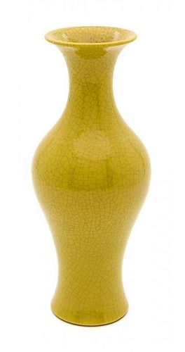 A Yellow Glazed Porcelain Vase Height 10 3/8 inches.