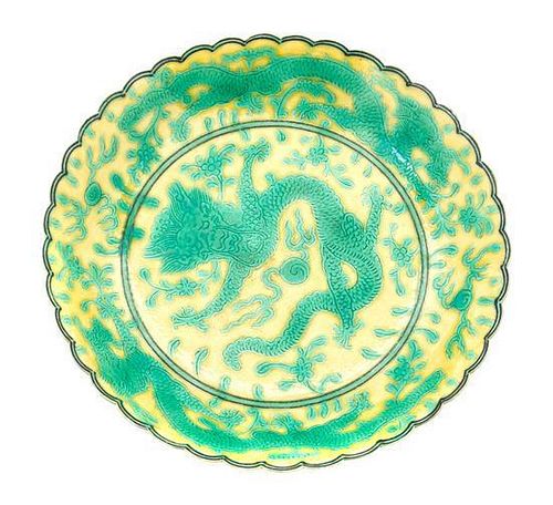 A Yellow and Green Glazed Porcelain Saucer Diameter 5 1/4 inches.