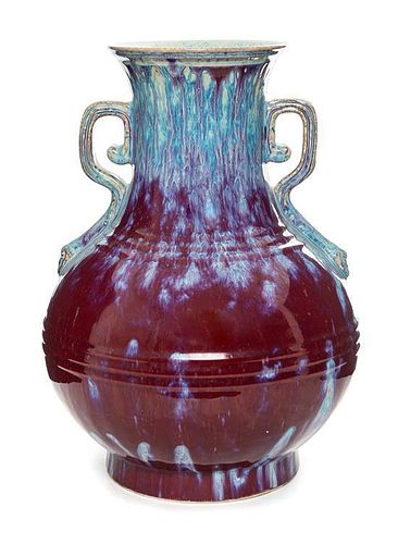 A Flambe Glazed Porcelain Vase Height 14 3/4 inches.