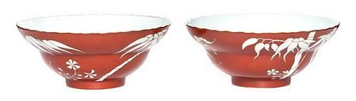 A Pair of Red Glaze Porcelain Bowls Diameter 6 3/4 inches (each).