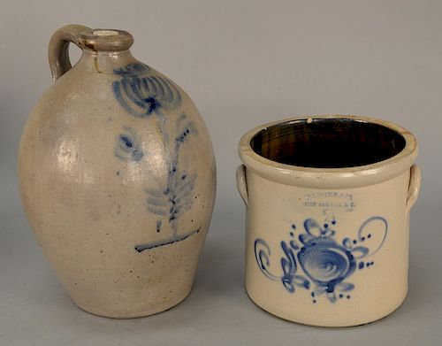 Two piece stoneware group to include Haxstun & Co. Fort Edward, N.Y. two gallon crock with blue decoration and a three gallon jug ha...