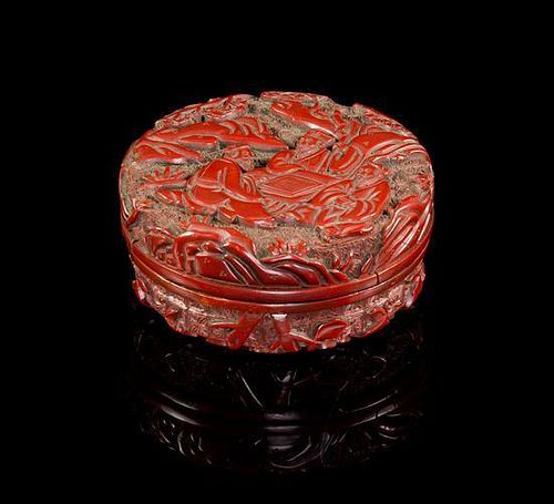 * A Cinnabar Lacquer Box and Cover Diameter 3 1/8 inches.