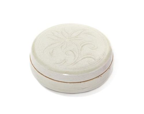 A Monochrome White Glaze Porcelain Box and Cover Diameter 3 1/2 inches.