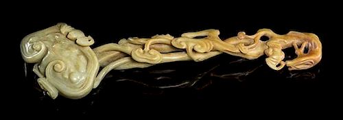 A Carved Jade Ruyi Scepter Length 9 1/8 inches.