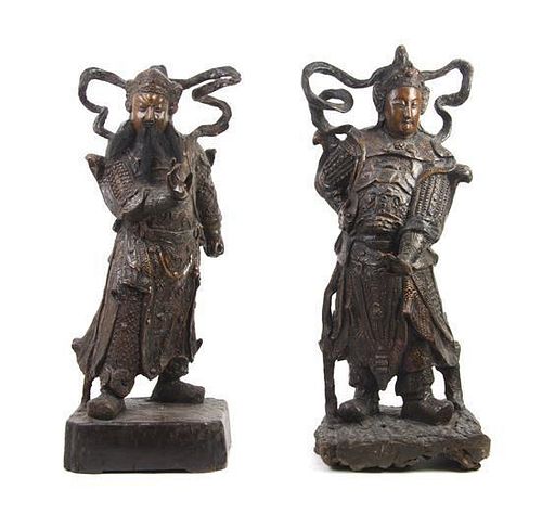 A Pair of Carved Wood Figures of Immortals Height 34 inches.