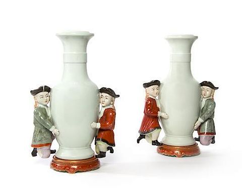 A Pair of Export Porcelain Baluster Vases Height overall 16 5/8 inches.