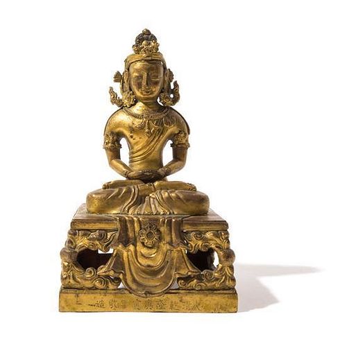 A Gilt Bronze Figure of Amitayus Height 7 1/2 inches.