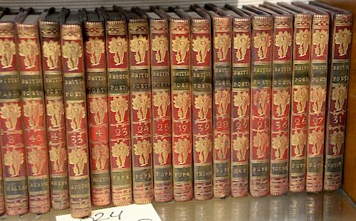 Set of forty-four volumes, The British Poets, Edinburgh, Creech, & Balfour, 1773, finely bound leather, in very good bindings. 
Prov...