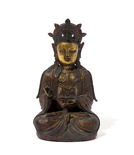 A Gilt Bronze Figure of Guanyin Height 7 1/2 inches.