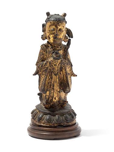 A Gilt Bronze Figure of a Female Immortal, Longnu Height 7 1/2 inches.