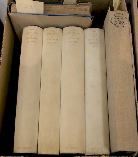 Six books about William Blake, Nonesuch Press. The Writings of William Blake 3 vol. set Vellum and Marbled Boards #1136 of 1500 sets...
