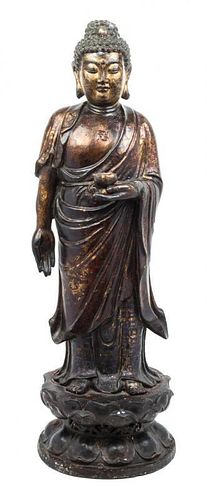 A Gilt Lacquered Bronze Figure of Buddha Height 34 1/2 inches.