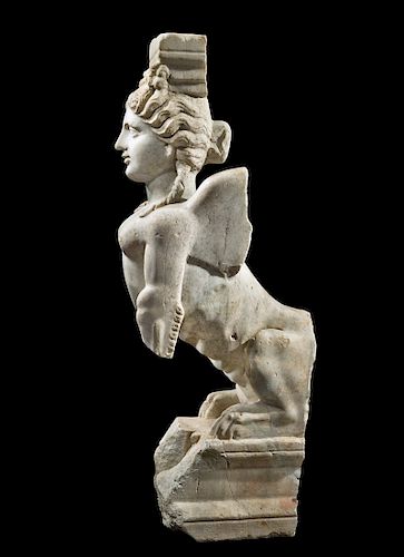 Superb Eastern Greek Marble Sphinx Trapexophoros