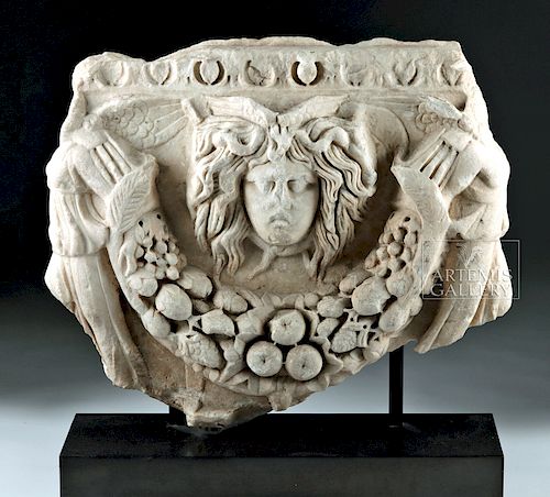Large Roman Marble Sarcophagus Panel with Medusa