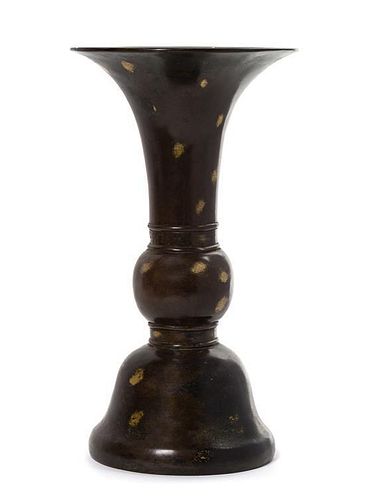 A Gold Splashed Bronze Gu-Form Vase Height 12 inches.