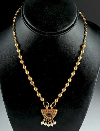 Roman 22K+ Gold, Garnet & Pearl Necklace 15.4 g