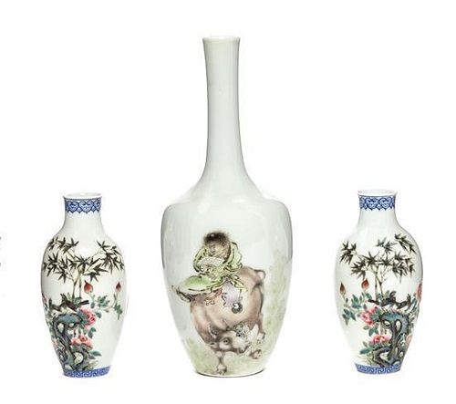 * A Pair of Famille Rose Porcelain Vases Height 6 inches.