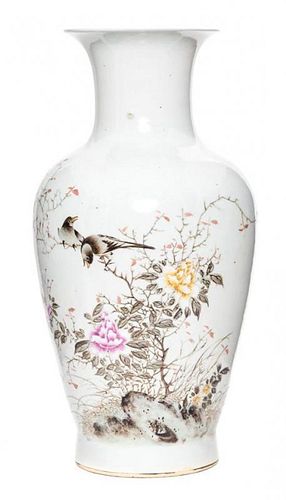 A Famille Rose Porcelain Vase Height 13 3/4 inches.
