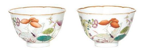 A Pair of Famille Rose Porcelain Tea Cups Diameter 4 inches (each).