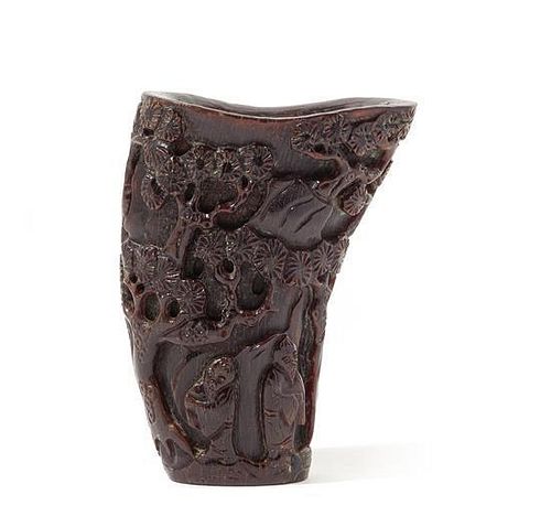 A Carved Horn Cup Height 4 inches.
