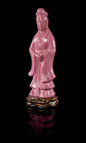 A Pink Peking Glass Figure of Meiren Height 10 1/4 inches (without stand).