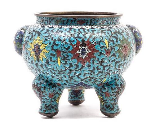 A Cloisonne Enamel Tripod Censer Height 7 3/4 inches.
