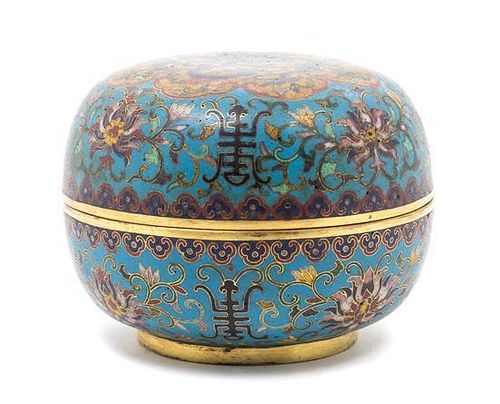 A Cloisonne Enamel Circular Box and Cover Height 3 1/2 inches.