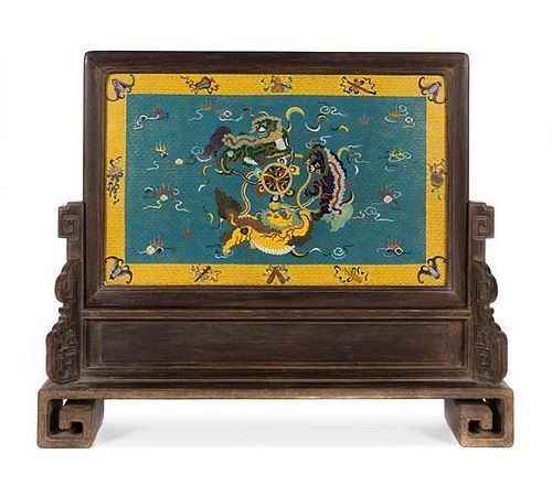 A Cloisonne Enamel Inset Table Screen Height 24 inches.