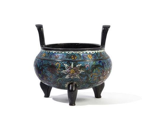 A Cloisonne Enamel Tripod Censer Height 4 1/2 inches.