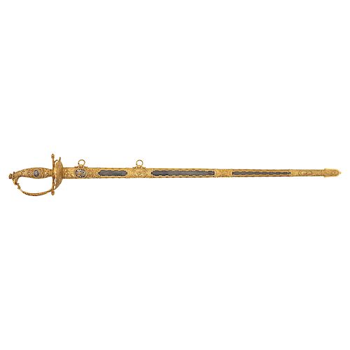 A Spectacularly Rare Gold and Enamel Royal Presentation Sword Given by H.R.H. The Prince Regent George Augustus Frederick to His Brother Adolphus Fred