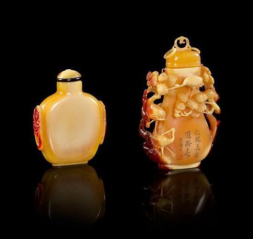 Two Hornbill Snuff Bottles Height of taller 3 1/8 inches.