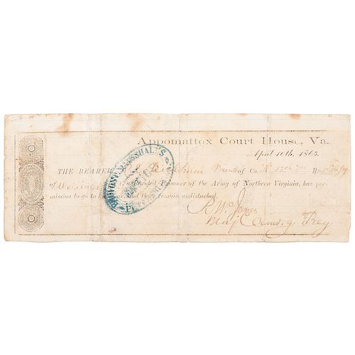 Appomattox Court House Parole Pass, 1865