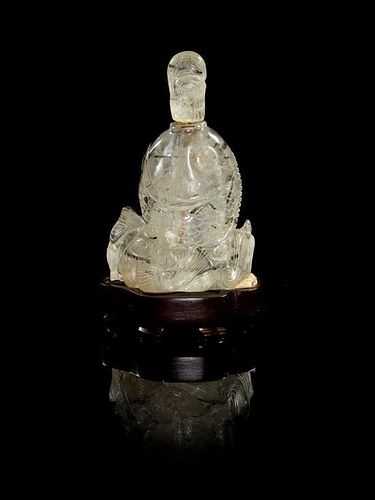 * A Carved Hair Quartz Snuff Bottle Height 3 5/8 inches.