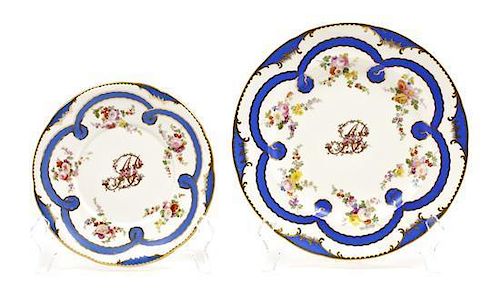 An English Sevres Style Porcelain Partial Dessert Service, Diameter of largest 9 1/4 inches.