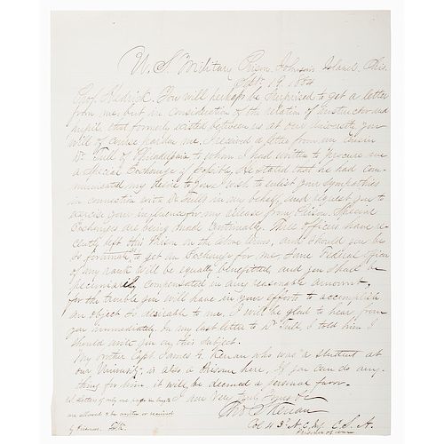 Confederate POW Letter, Colonel Thomas S. Kenan, 43rd North Carolina Infantry, Johnson's Island