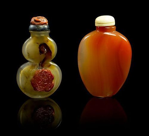 * Two Agate Snuff Bottles Height of tallest 2 3/4 inches.