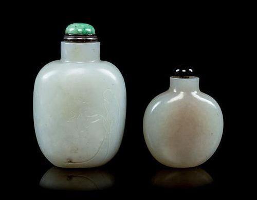 Two Jade Snuff Bottles Height of taller 2 3/4 inches.