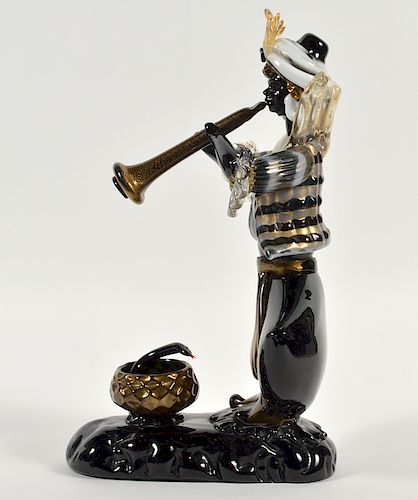 Mario Badioli Murano Snake Charmer Glass Sculpture
