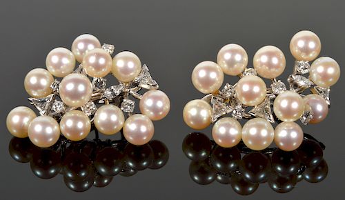 Pr. Pearl & Diamond Earrings in 14kt White Gold