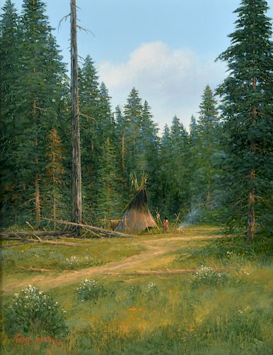 Gene Speck 'Woodlands Camp' Oil Painting