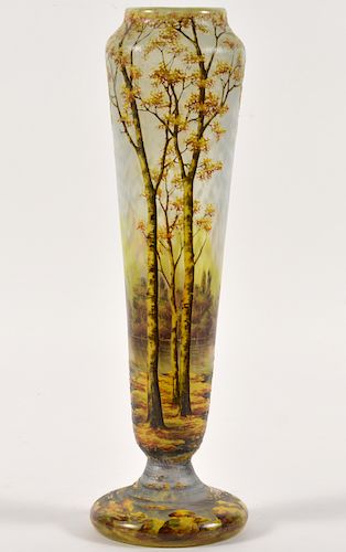 Daum Enameled Cameo Vase 'Autumn Landscape'