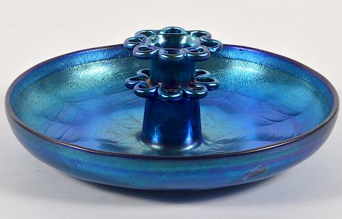 Tiffany Blue Favrile Flower Frog Bowl