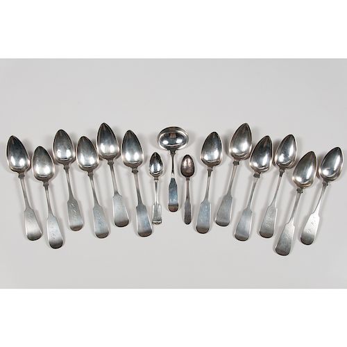 Fiddle-Tip Coin Silver Table Spoons, Plus