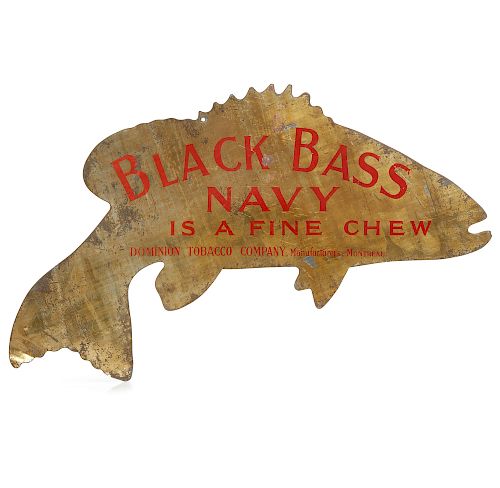 Metal "Chew Black Bass" Sign