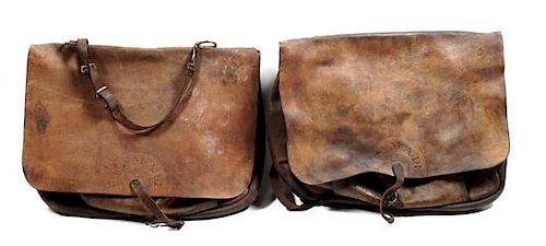 Two Leather U.S. Mail Bags Height 17 x width 21 inches