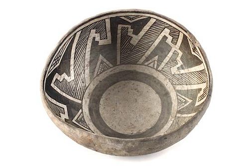 Prehistoric Black on White Bowl Height 4 x diameter 9 inches